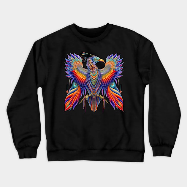 Rainbow Ceremonial Bird Crewneck Sweatshirt by Completely Mental